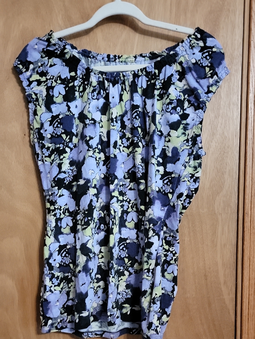 LOFT Lavender and Black Floral Off-Shoulder Blouse